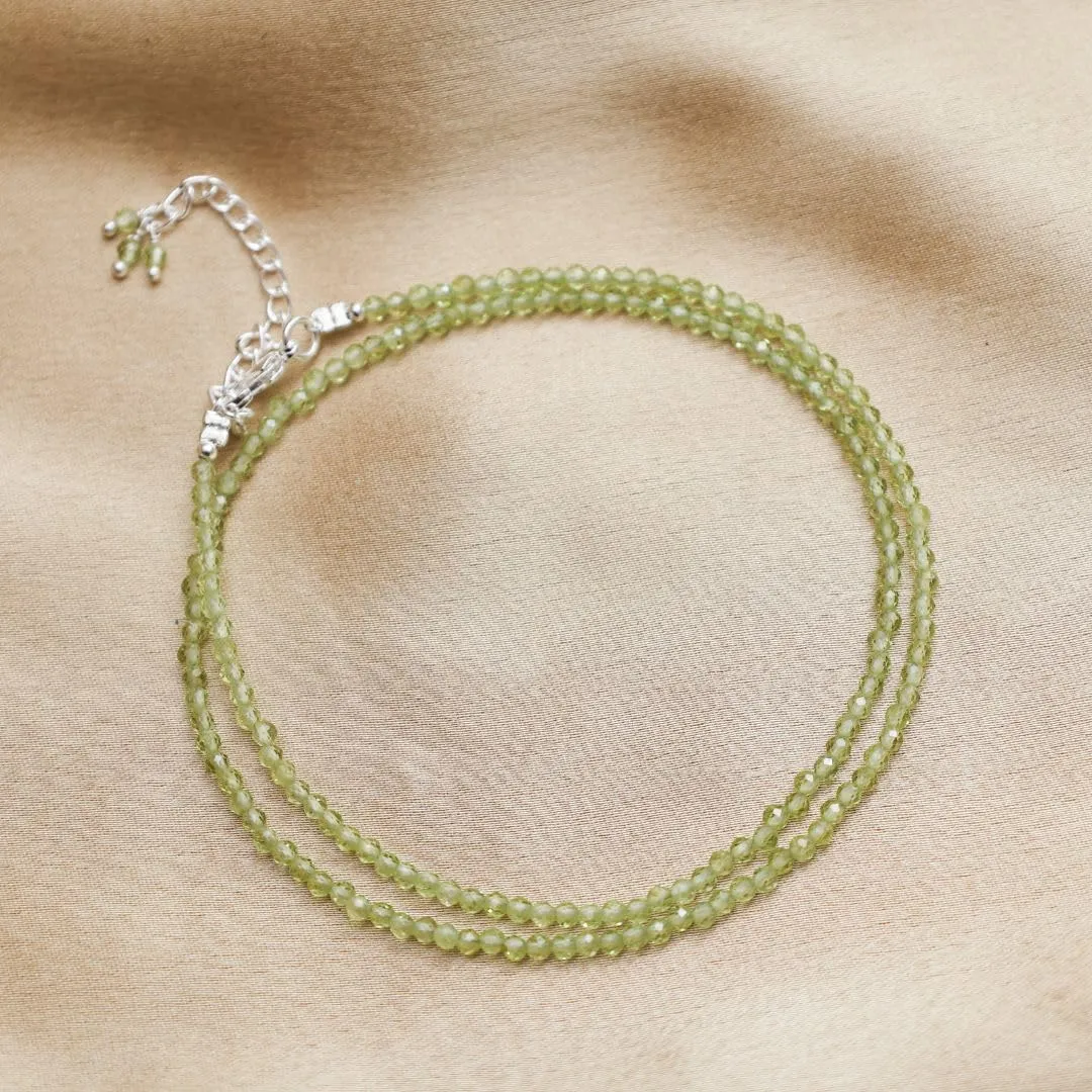 Gempires Natural Green Peridot Beaded Necklace August Birthstone Crystal Jewelry Hypoallergenic 18 Inch Silver Plated Gemstone Necklaces For Women
