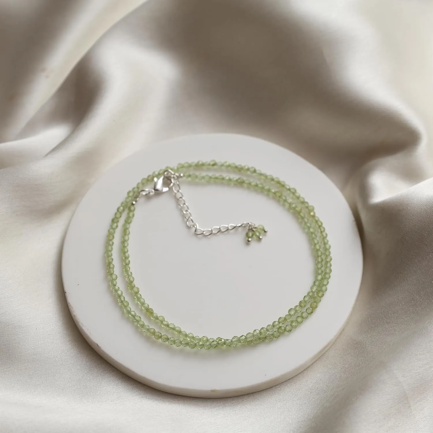 Gempires Natural Green Peridot Beaded Necklace August Birthstone Crystal Jewelry Hypoallergenic 18 Inch Silver Plated Gemstone Necklaces For Women