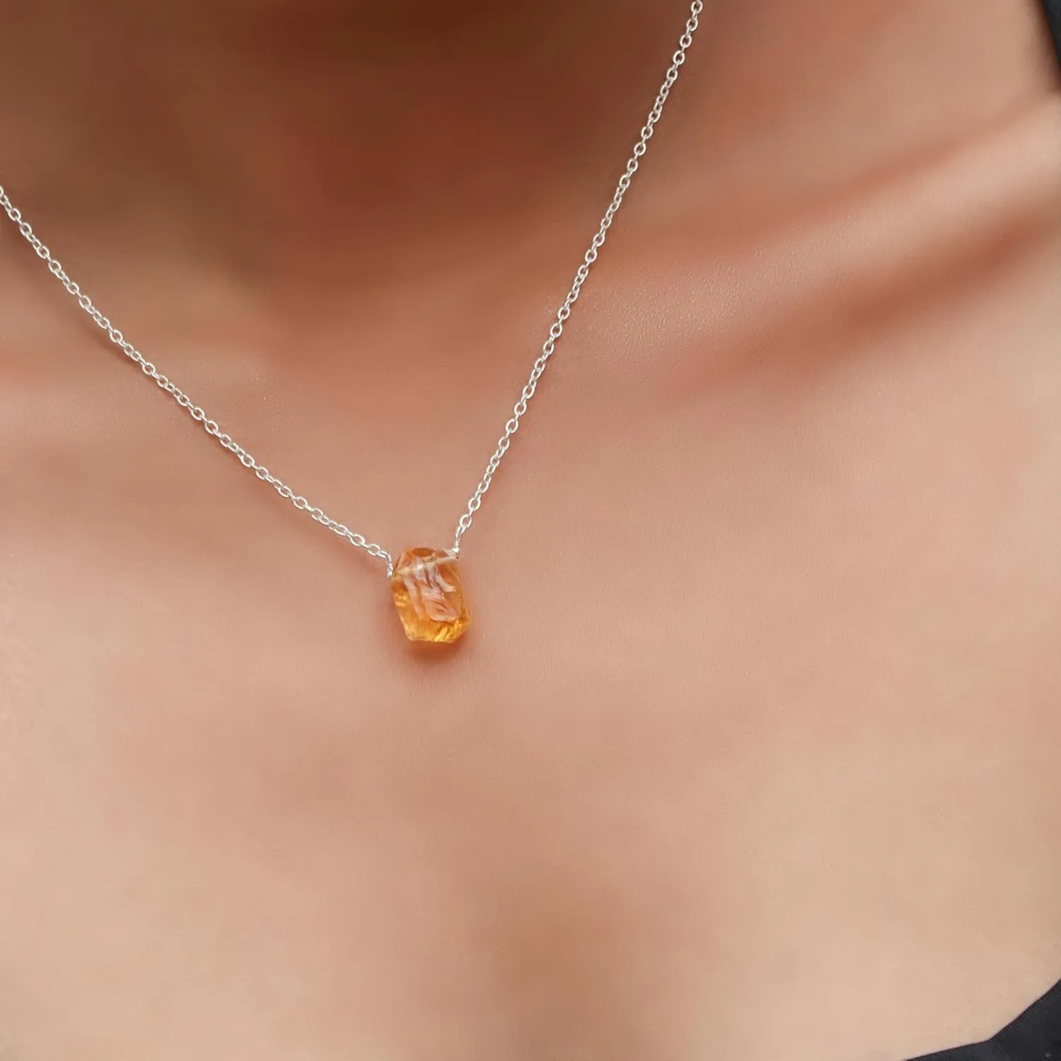Gempires Raw Blue Aquamarine Pendant Necklace March Birthstone Gemstone Crystal Jewelry Hypoallergenic 18 Inch Silver Plated Lightweight Handmade Dainty Minimalist Necklaces