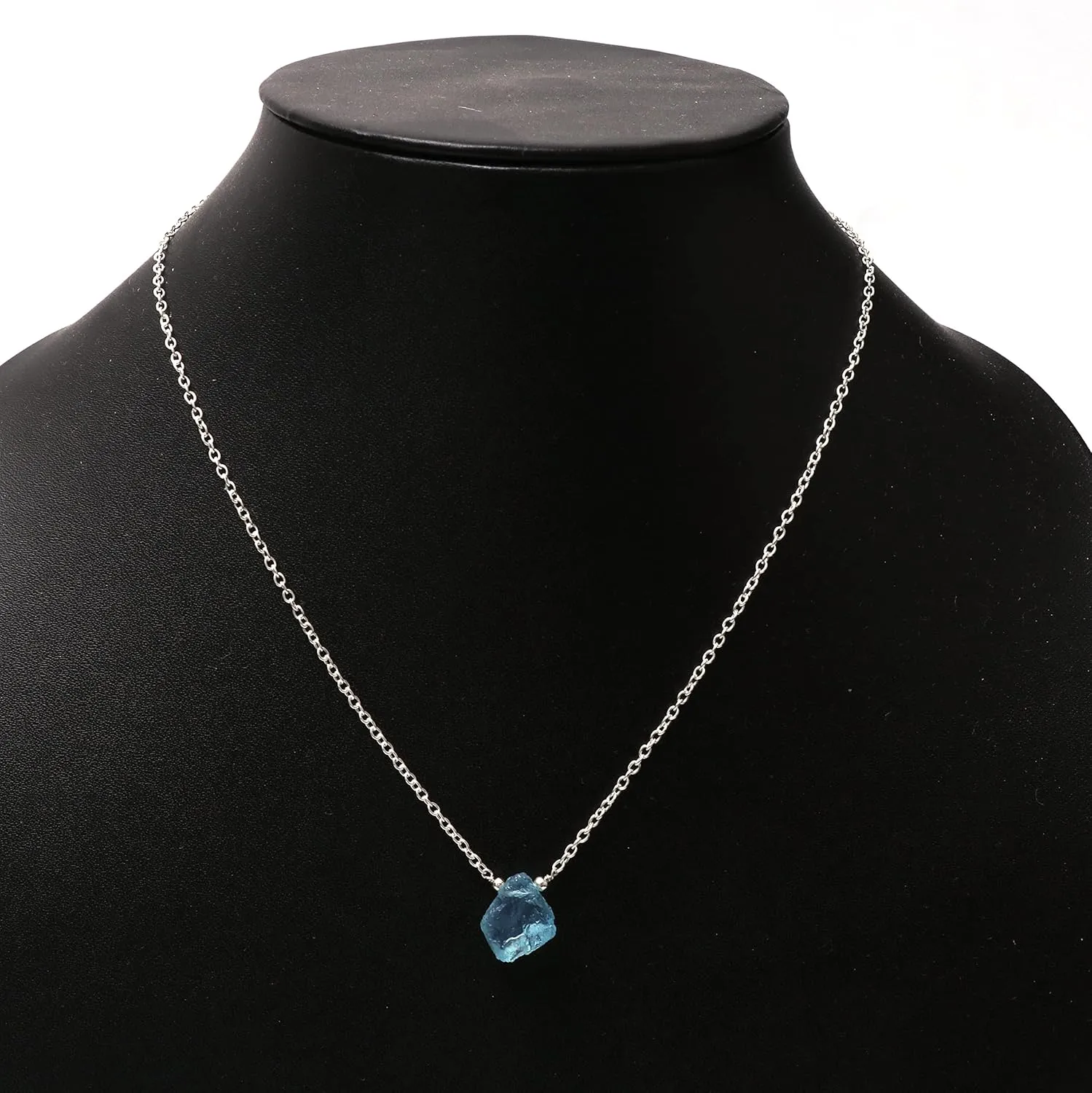 Gempires Raw Blue Aquamarine Pendant Necklace March Birthstone Gemstone Crystal Jewelry Hypoallergenic 18 Inch Silver Plated Lightweight Handmade Dainty Minimalist Necklaces