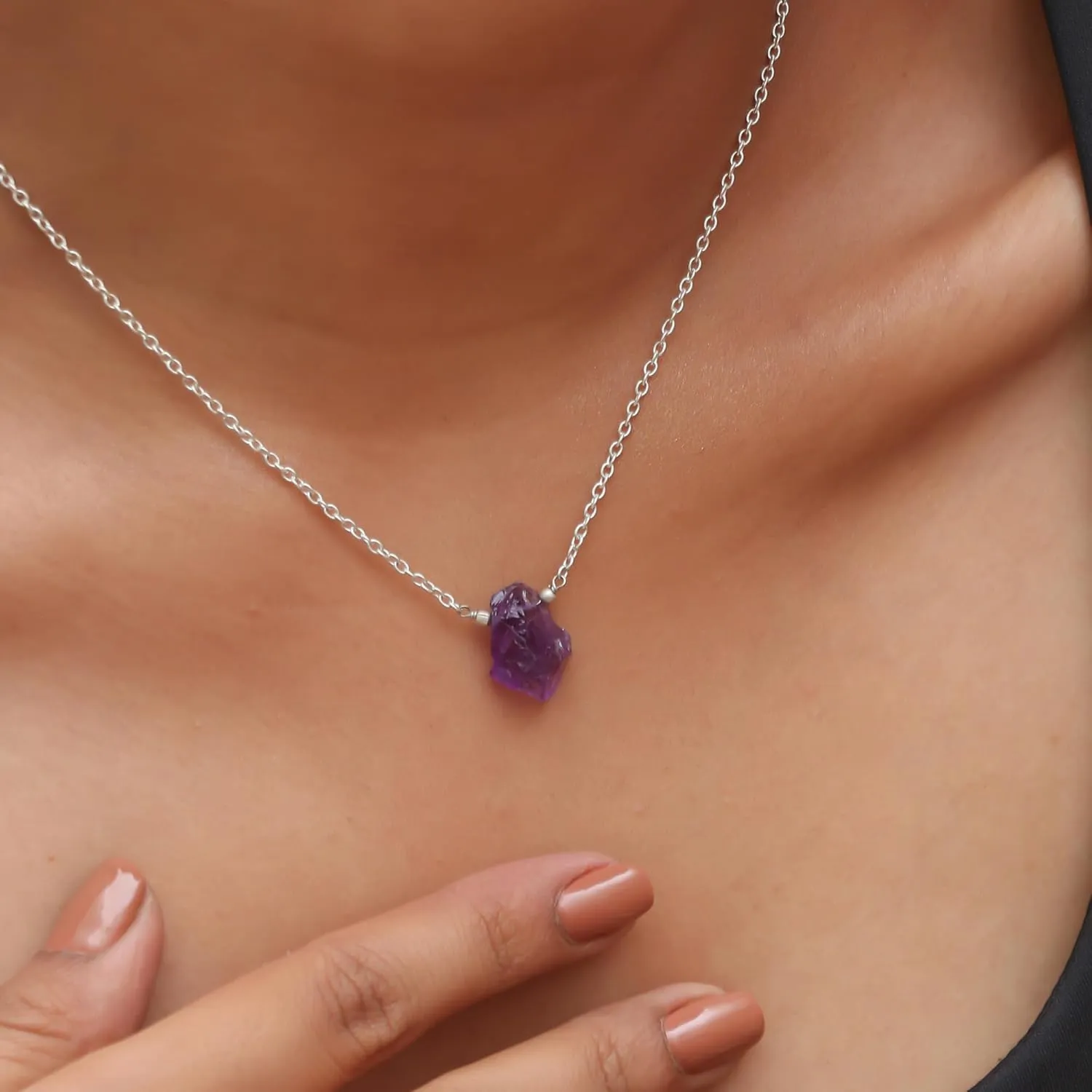 Gempires Raw Blue Aquamarine Pendant Necklace March Birthstone Gemstone Crystal Jewelry Hypoallergenic 18 Inch Silver Plated Lightweight Handmade Dainty Minimalist Necklaces