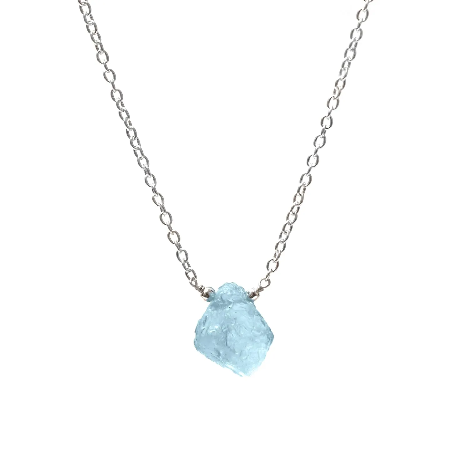 Gempires Raw Blue Aquamarine Pendant Necklace March Birthstone Gemstone Crystal Jewelry Hypoallergenic 18 Inch Silver Plated Lightweight Handmade Dainty Minimalist Necklaces