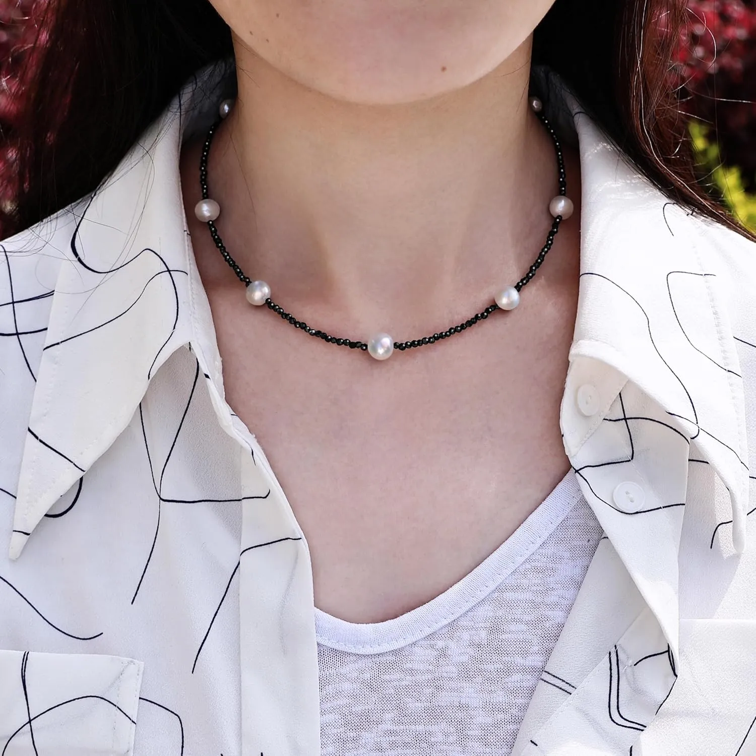 Genuin Real Freshwater Pearl Necklace,Black Peacock Pearl Choker Necklaces for Women,Hematite Gold/Silver Beaded Simple Pearl Necklace,Dainty Adjustable Pearl Jewelry Mother's Valentine Day Gifts