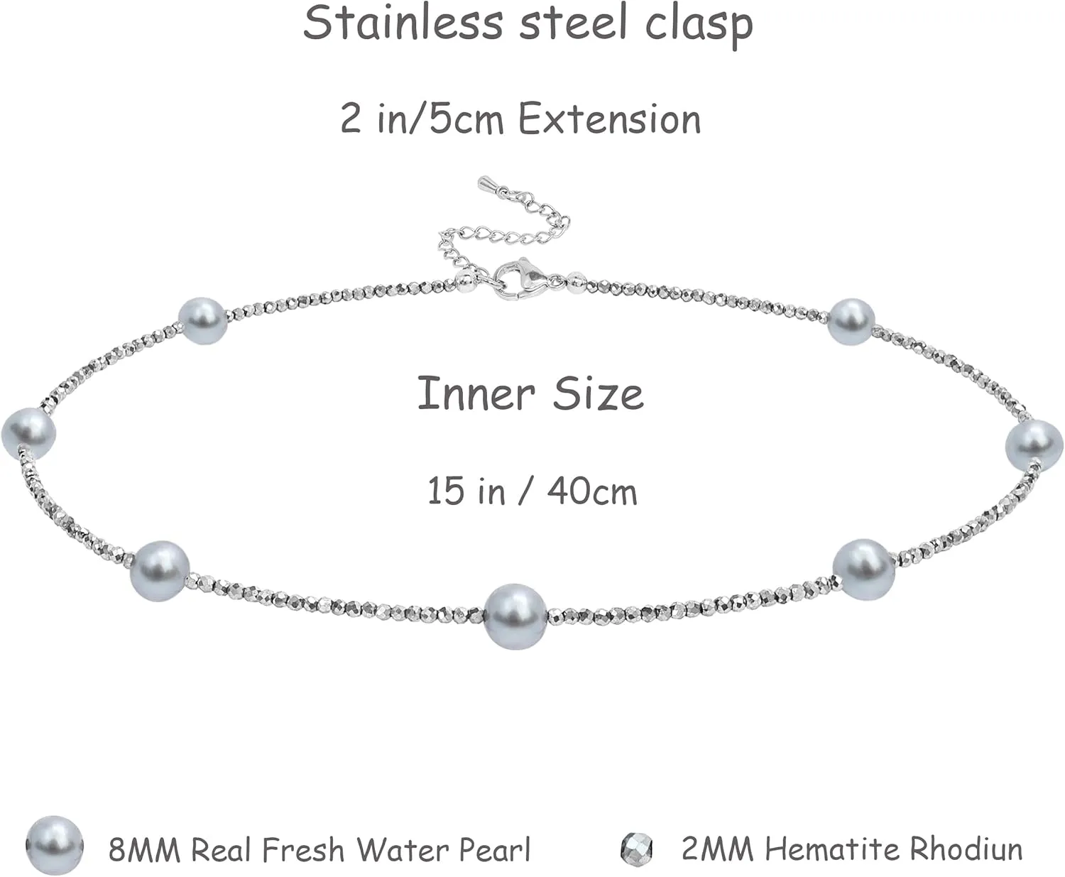 Genuin Real Freshwater Pearl Necklace,Black Peacock Pearl Choker Necklaces for Women,Hematite Gold/Silver Beaded Simple Pearl Necklace,Dainty Adjustable Pearl Jewelry Mother's Valentine Day Gifts