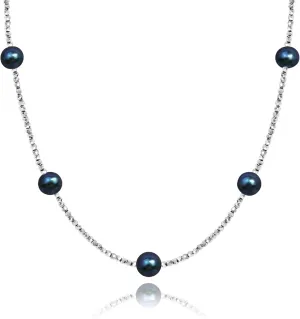 Genuin Real Freshwater Pearl Necklace,Black Peacock Pearl Choker Necklaces for Women,Hematite Gold/Silver Beaded Simple Pearl Necklace,Dainty Adjustable Pearl Jewelry Mother's Valentine Day Gifts
