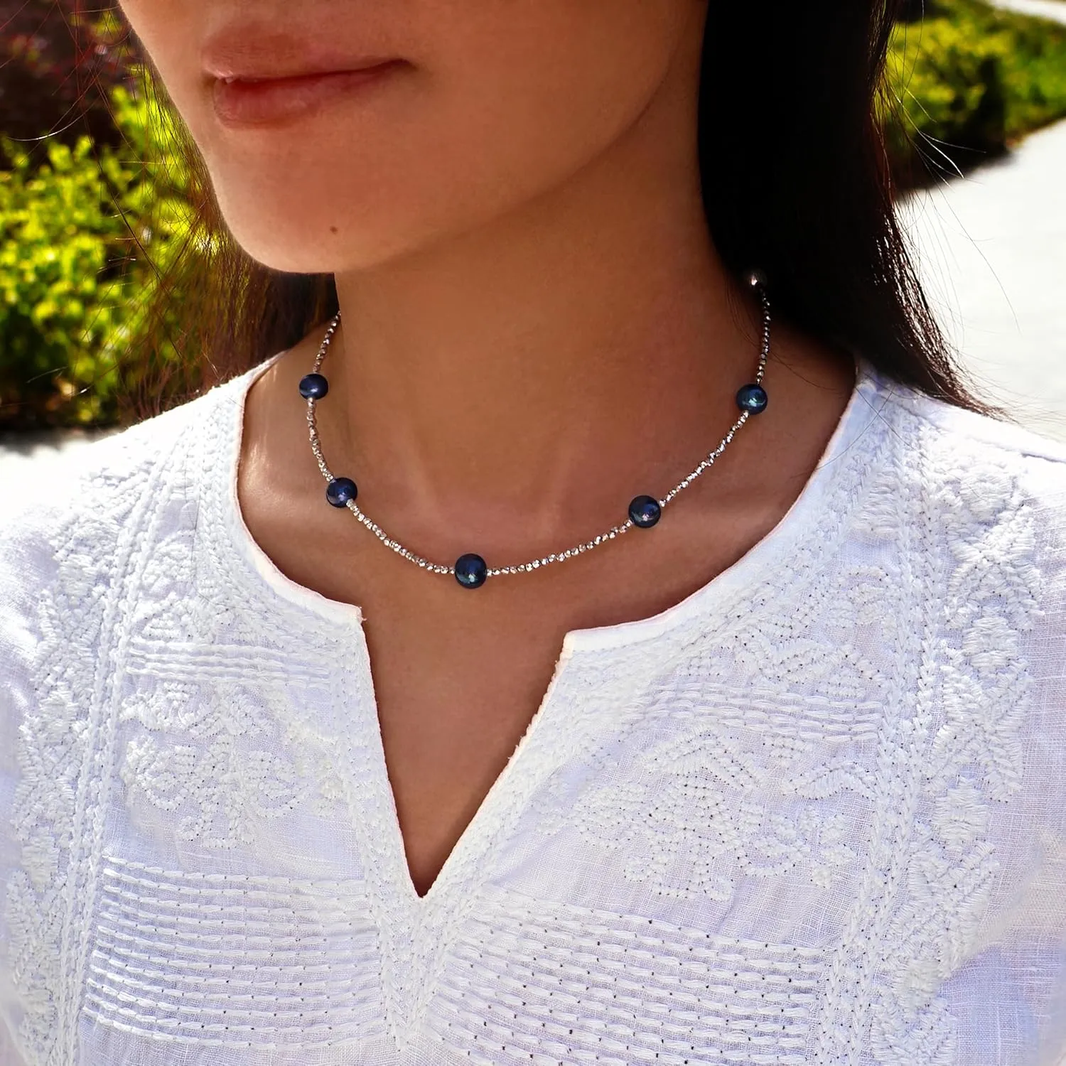 Genuin Real Freshwater Pearl Necklace,Black Peacock Pearl Choker Necklaces for Women,Hematite Gold/Silver Beaded Simple Pearl Necklace,Dainty Adjustable Pearl Jewelry Mother's Valentine Day Gifts