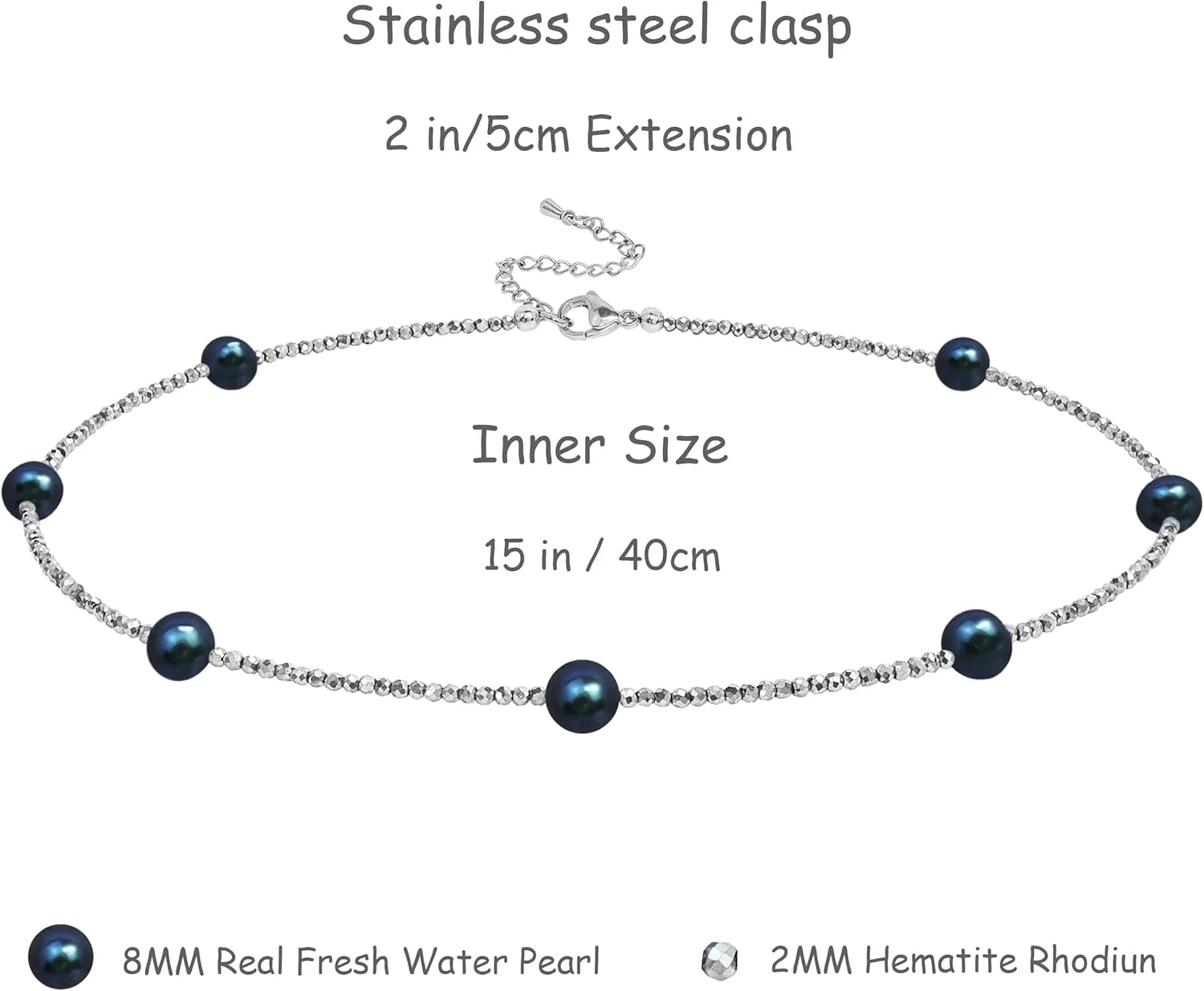 Genuin Real Freshwater Pearl Necklace,Black Peacock Pearl Choker Necklaces for Women,Hematite Gold/Silver Beaded Simple Pearl Necklace,Dainty Adjustable Pearl Jewelry Mother's Valentine Day Gifts