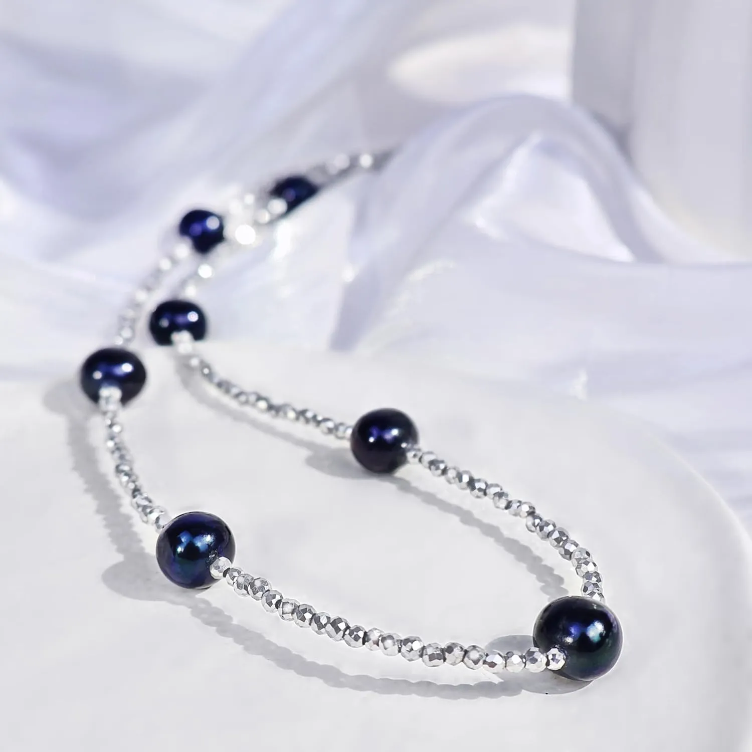 Genuin Real Freshwater Pearl Necklace,Black Peacock Pearl Choker Necklaces for Women,Hematite Gold/Silver Beaded Simple Pearl Necklace,Dainty Adjustable Pearl Jewelry Mother's Valentine Day Gifts
