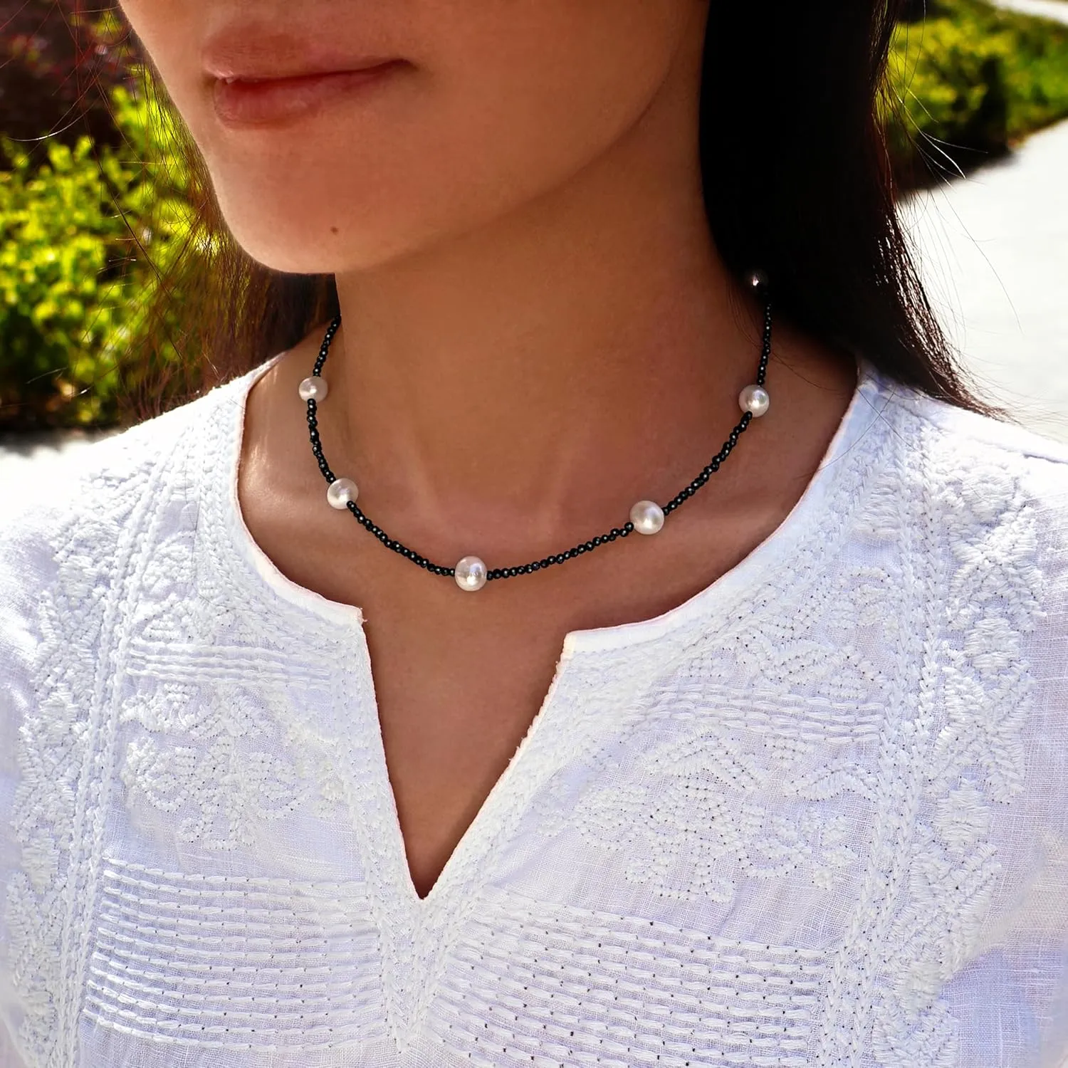 Genuin Real Freshwater Pearl Necklace,Black Peacock Pearl Choker Necklaces for Women,Hematite Gold/Silver Beaded Simple Pearl Necklace,Dainty Adjustable Pearl Jewelry Mother's Valentine Day Gifts