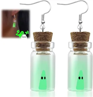 Ghost Earrings for Women Glow in the Dark Dangle Earrings Cute Ghost in a Bottle Drop Earrings Adopt A Ghost Earrings Spooky Earrings Halloween Gothic Jewelry Present
