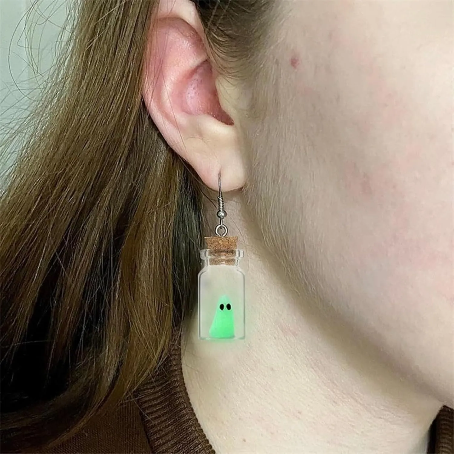 Ghost Earrings for Women Glow in the Dark Earrings Adopt a Ghost Earrings Cute Ghost in a Bottle Drop Earrings Halloween Jewelry Present
