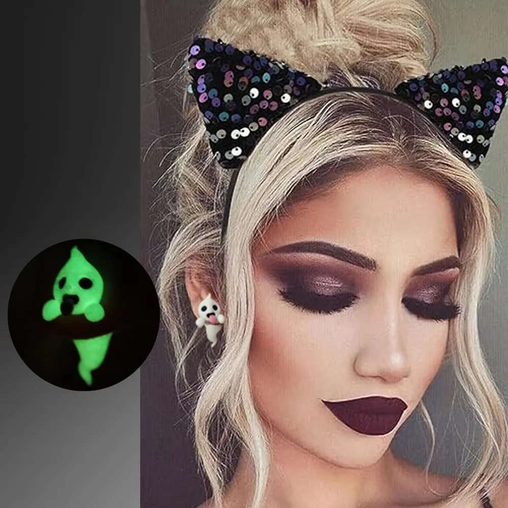 Ghost Earrings, Halloween Spooky Glow-In-The-Dark Fun Earring Tiny Charm Pendant Earrings Glow In The Dark Halloween Gifts For Women Men Christmas Jewelry