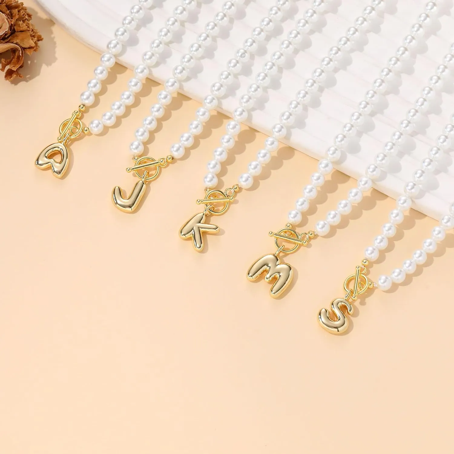 Gifts for Mothers Day Pearl Necklaces for Women, Bubble A-Z Initial Necklace Gold Dainty Pearl Choker Necklace Anniversary Birthday Graduation Gifts for Her Teen Stocking Stufffers Christmas Jewelry
