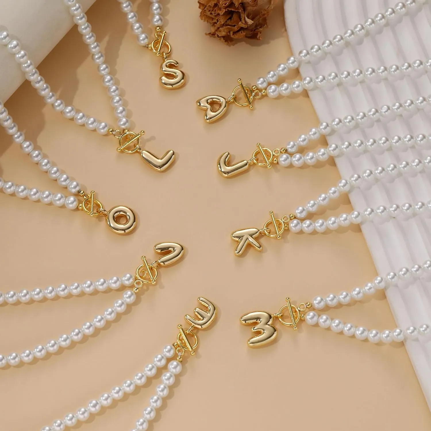 Gifts for Mothers Day Pearl Necklaces for Women, Bubble A-Z Initial Necklace Gold Dainty Pearl Choker Necklace Anniversary Birthday Graduation Gifts for Her Teen Stocking Stufffers Christmas Jewelry