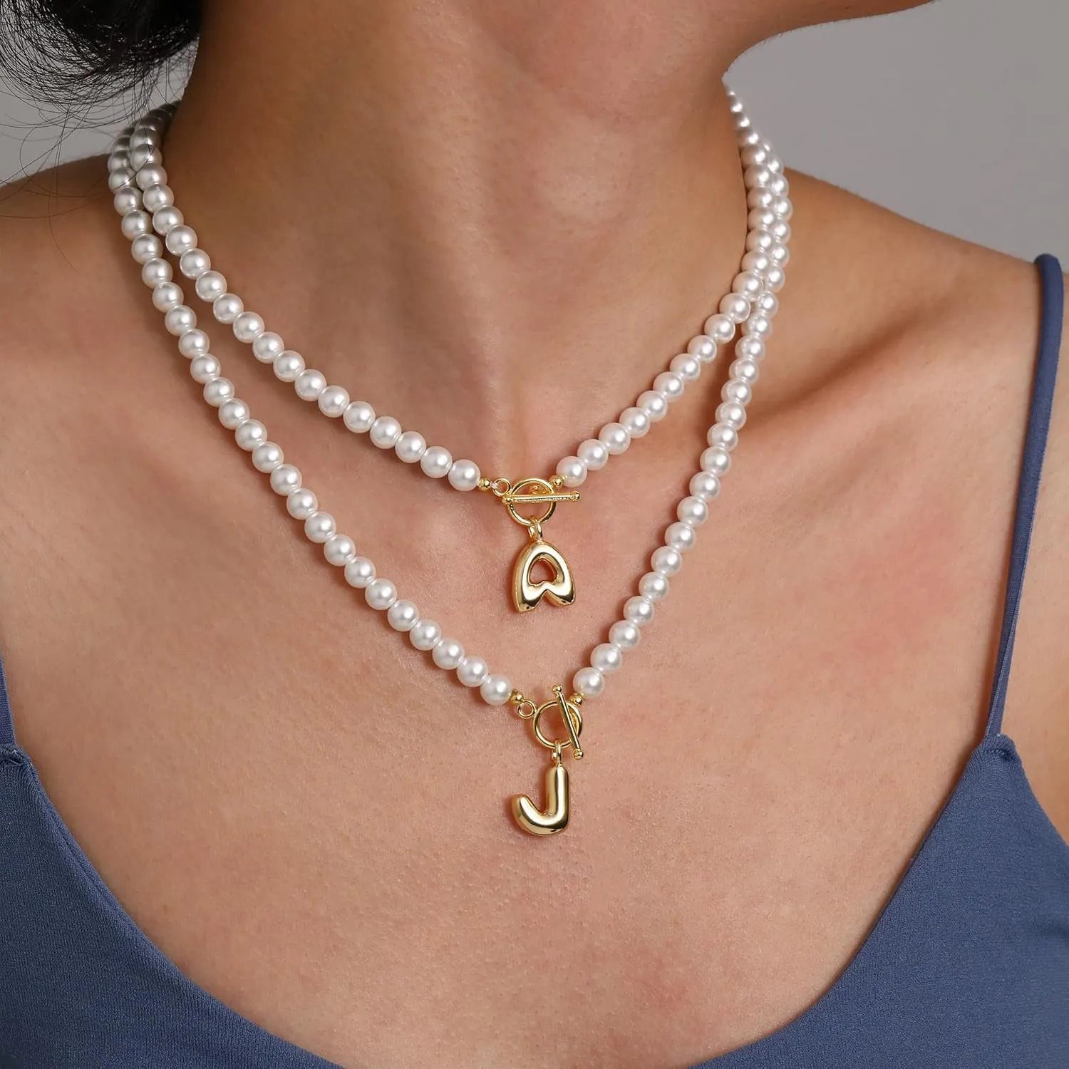 Gifts for Mothers Day Pearl Necklaces for Women, Bubble A-Z Initial Necklace Gold Dainty Pearl Choker Necklace Anniversary Birthday Graduation Gifts for Her Teen Stocking Stufffers Christmas Jewelry
