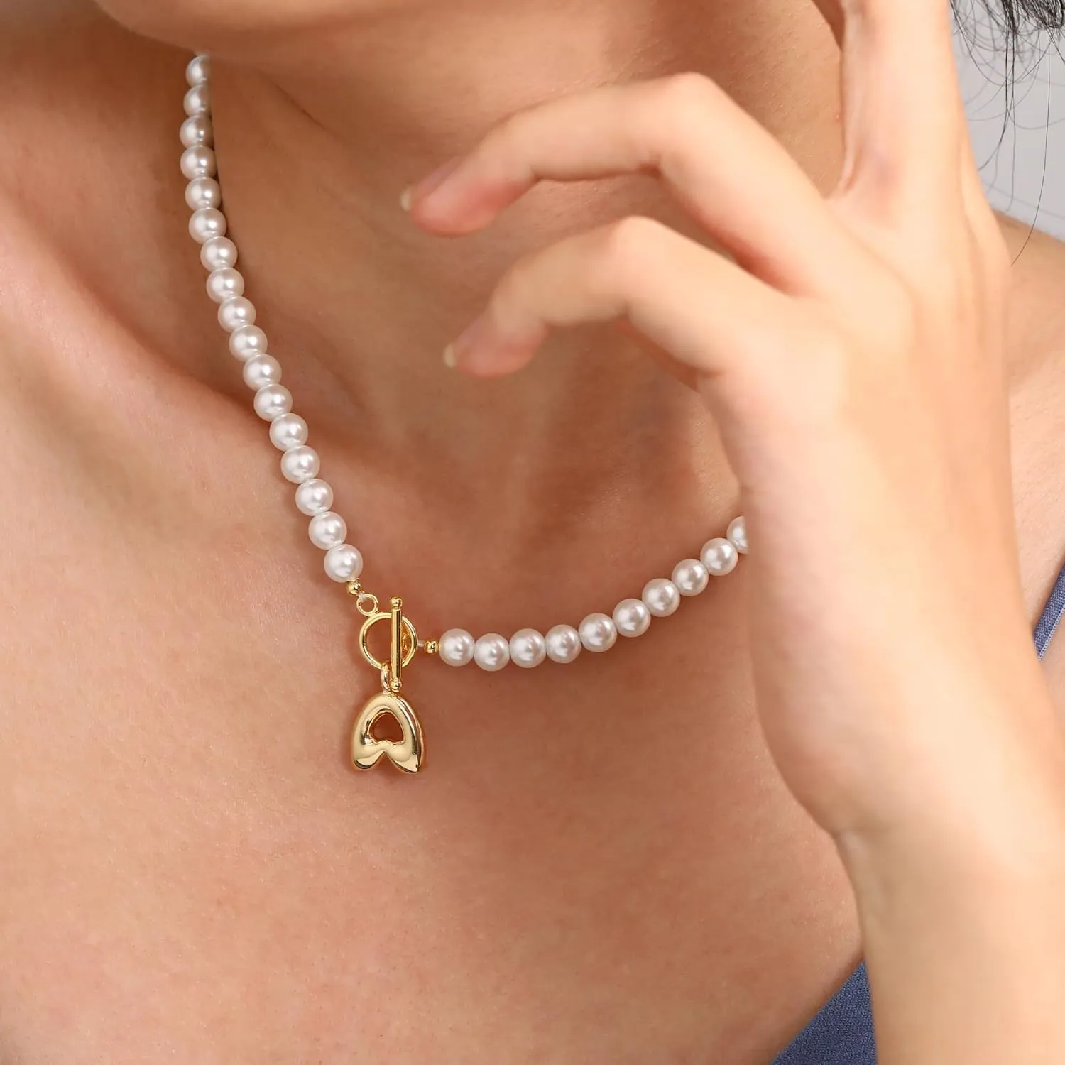 Gifts for Mothers Day Pearl Necklaces for Women, Bubble A-Z Initial Necklace Gold Dainty Pearl Choker Necklace Anniversary Birthday Graduation Gifts for Her Teen Stocking Stufffers Christmas Jewelry