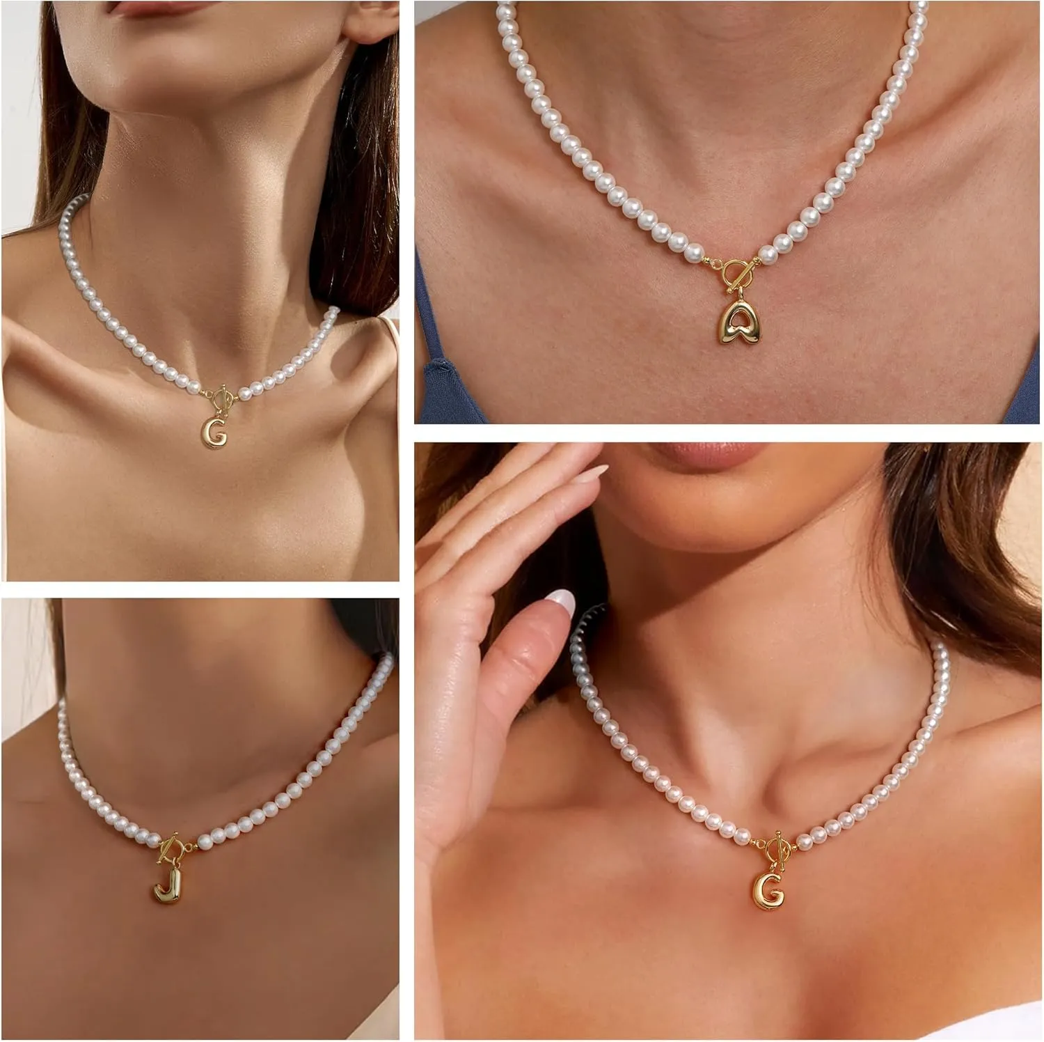 Gifts for Mothers Day Pearl Necklaces for Women, Bubble A-Z Initial Necklace Gold Dainty Pearl Choker Necklace Anniversary Birthday Graduation Gifts for Her Teen Stocking Stufffers Christmas Jewelry