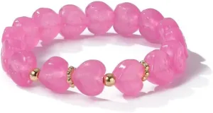 Girls Stretch Beaded "Evi Glows" GLOW IN THE DARK Bracelets Set, Colorful Heart and Rainbow Bead Design, Pack of 3