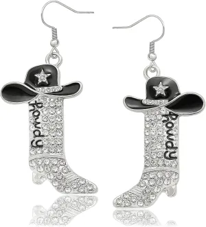 Glitter Rhinestone Cowgirl Earrings for Women, Western Howdy Letter Dangle Boot Earrings Cowboy Enamel Hat Earrings with Sparkly Star Rodeo Country Concert Party Outfits Jewelry