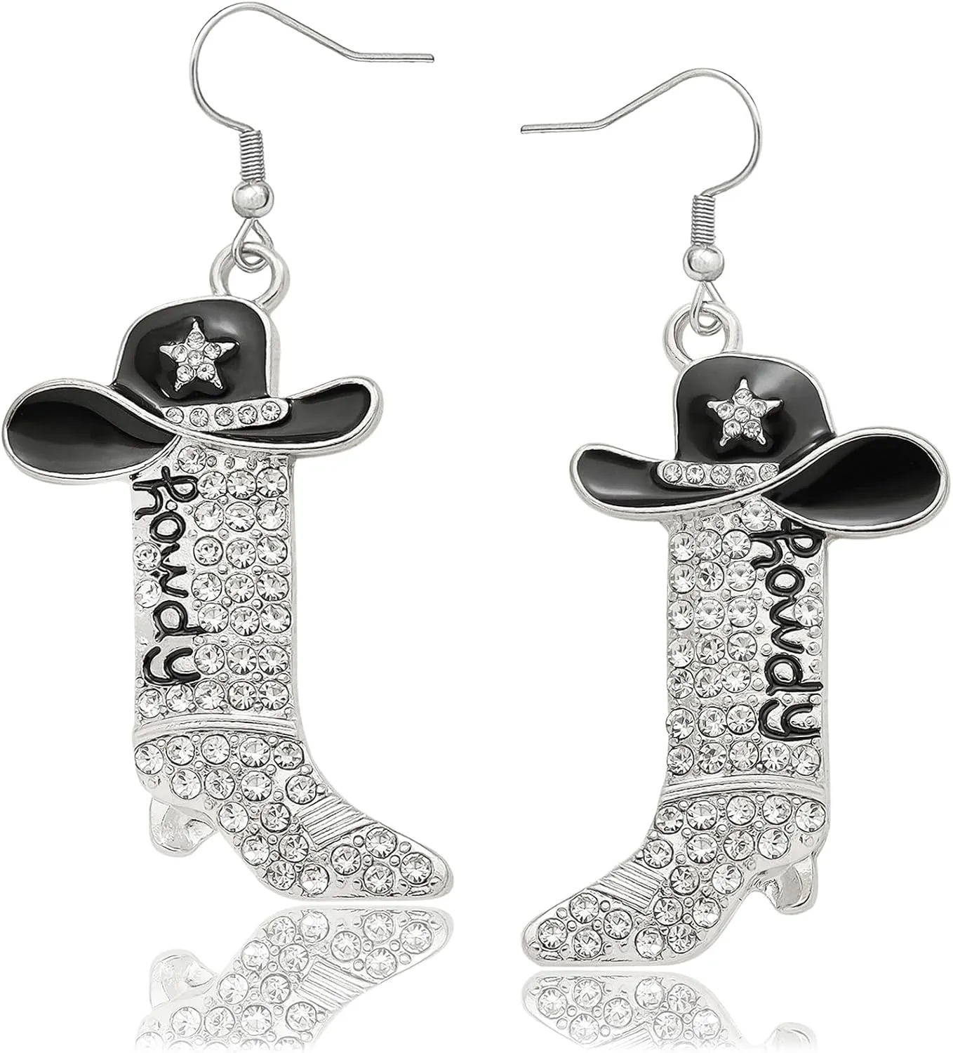 Glitter Rhinestone Cowgirl Earrings for Women, Western Howdy Letter Dangle Boot Earrings Cowboy Enamel Hat Earrings with Sparkly Star Rodeo Country Concert Party Outfits Jewelry
