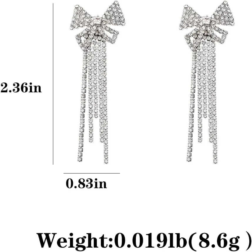 Gold Bow Earrings for Women Ribbon Bow Stud Earrings Sparkly Pearl Rhinestone Bowknot Earrings Crystal Long Tassel Chain Earrings Wedding Statement Jewelry Gifts
