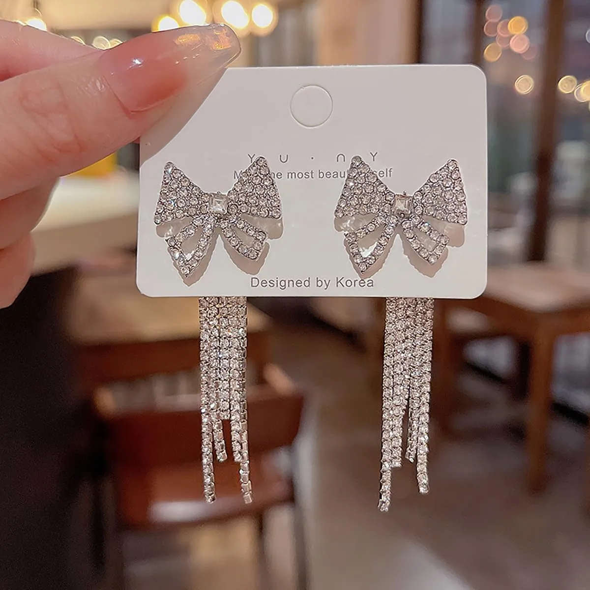 Gold Bow Earrings for Women Ribbon Bow Stud Earrings Sparkly Pearl Rhinestone Bowknot Earrings Crystal Long Tassel Chain Earrings Wedding Statement Jewelry Gifts