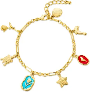 Gold Charm Bracelet for Women 14K Gold Boho Adjustable Shell Pendant Bracelet Summer Beach Ocean Statement Bracelets