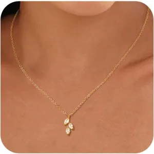 Gold Diamond Necklace for Women Dainty Pendant Necklace 14k Gold Plated Layered Diamond Choker Necklace Trendy Simple CZ Butterfly Leaf Necklace Jewelry for Women