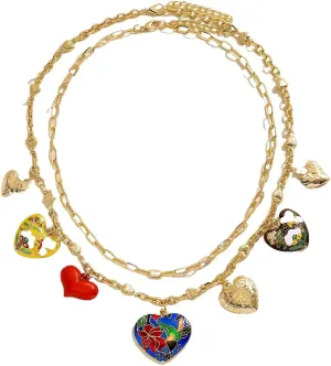 Gold Double Layer Chain Heart Charm Necklace for Women, Multi-Heart Pendant Charms Layered Necklace Elegant Jewelry Gifts for Everyday Party