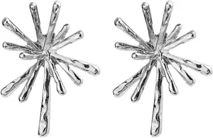 Gold Firework Stud Earrings for Women Irregular Statement Starburst Chandelier Sterling Silver Post Hypoallergenic Big Fun Metal Earrings for Her Friend Mom Wife Sister Minimalist Fashion Jewelry Gifts