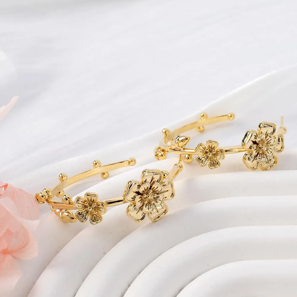 Gold Flower Hoop Earrings for Women 14K Gold Plated Flower Round Hoop Earrings Dangle Floral Statement Earrings Blossom Hoop Earrings Trendy Spring Summer Beach Party Fashion Jewelry Gift for Women