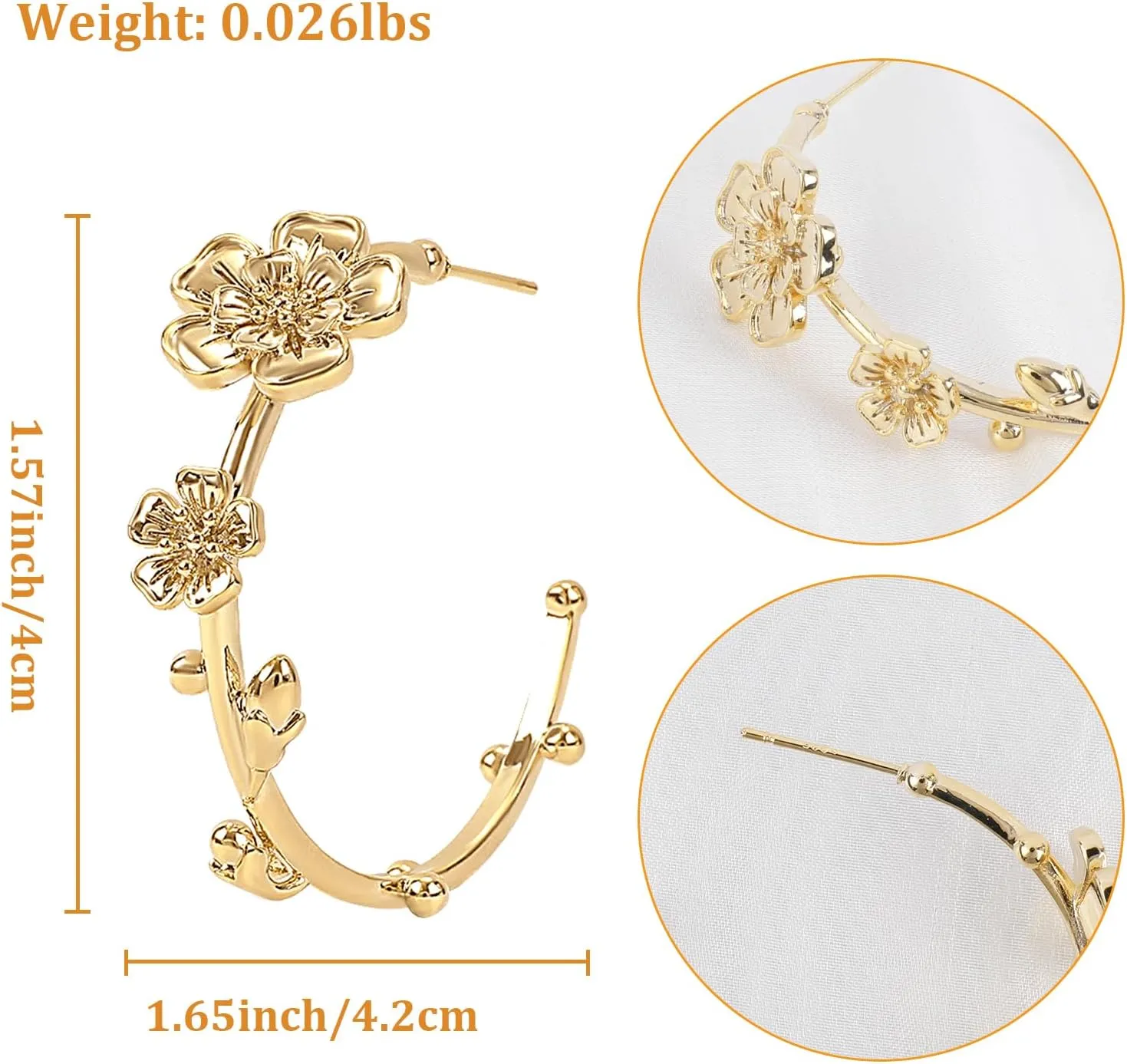 Gold Flower Hoop Earrings for Women 14K Gold Plated Flower Round Hoop Earrings Dangle Floral Statement Earrings Blossom Hoop Earrings Trendy Spring Summer Beach Party Fashion Jewelry Gift for Women