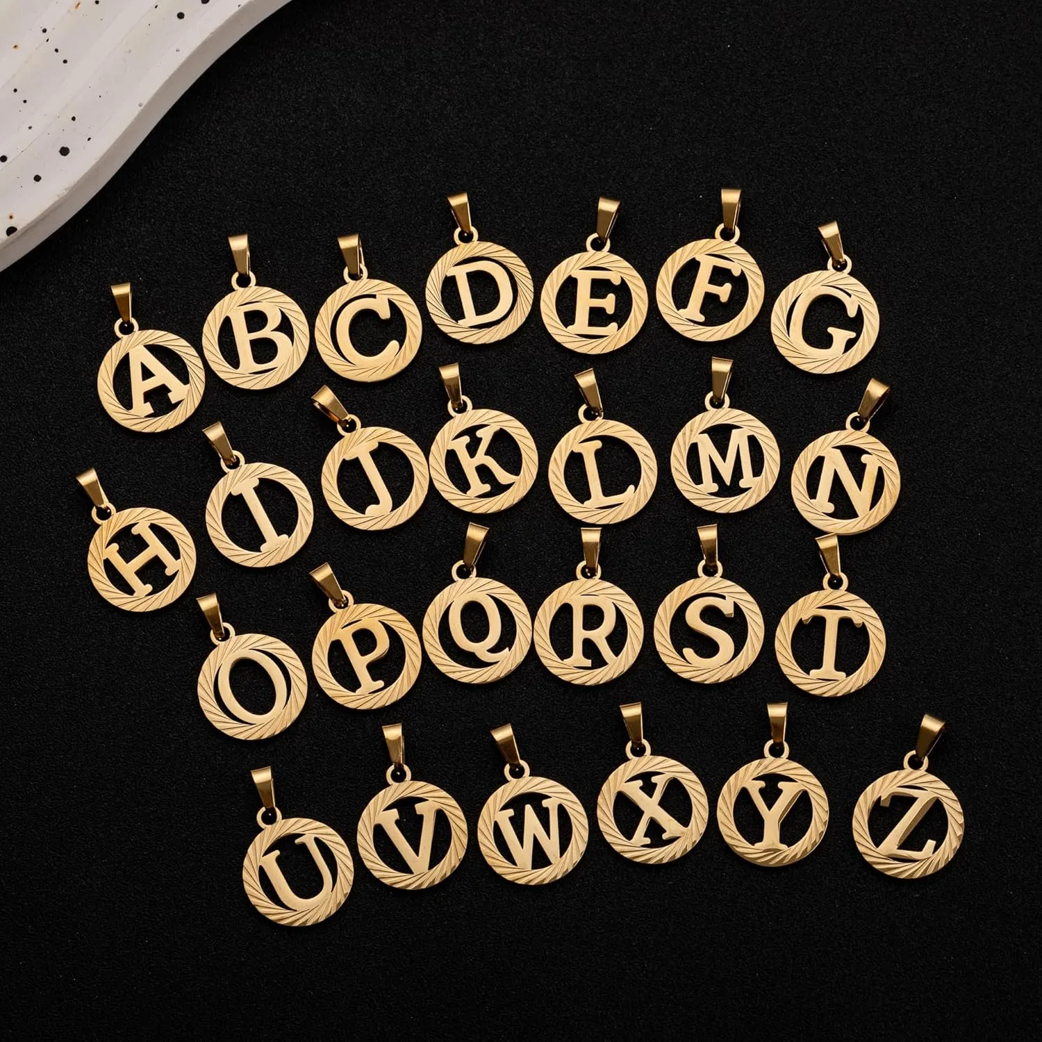 Gold Initial Necklace for Women Men 14K Gold Silver Tone Round Letters Figaro Chain Necklaces, Capital Monogram Alphabets from A-Z