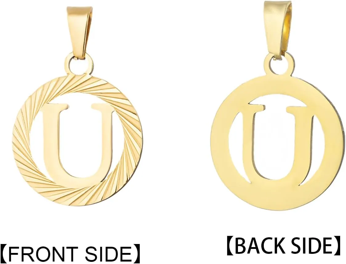 Gold Initial Necklace for Women Men 14K Gold Silver Tone Round Letters Figaro Chain Necklaces, Capital Monogram Alphabets from A-Z