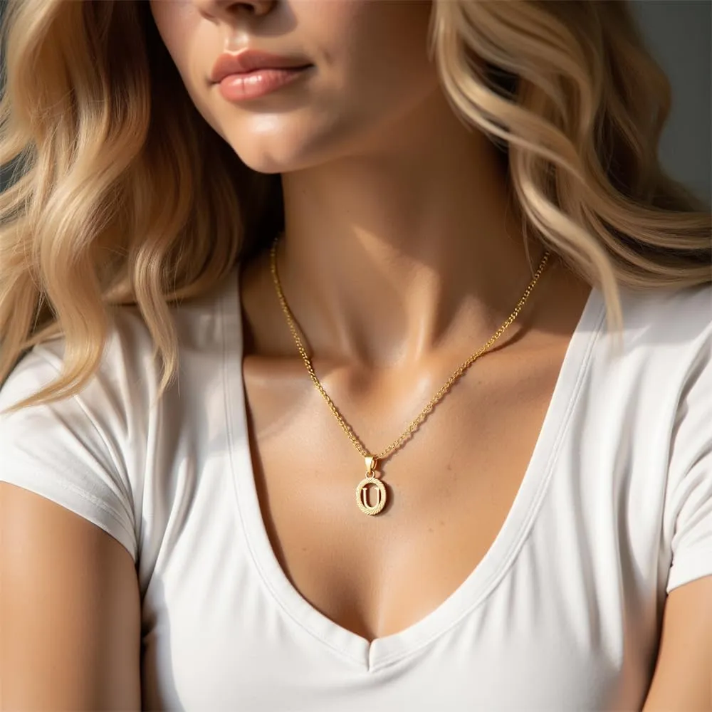 Gold Initial Necklace for Women Men 14K Gold Silver Tone Round Letters Figaro Chain Necklaces, Capital Monogram Alphabets from A-Z