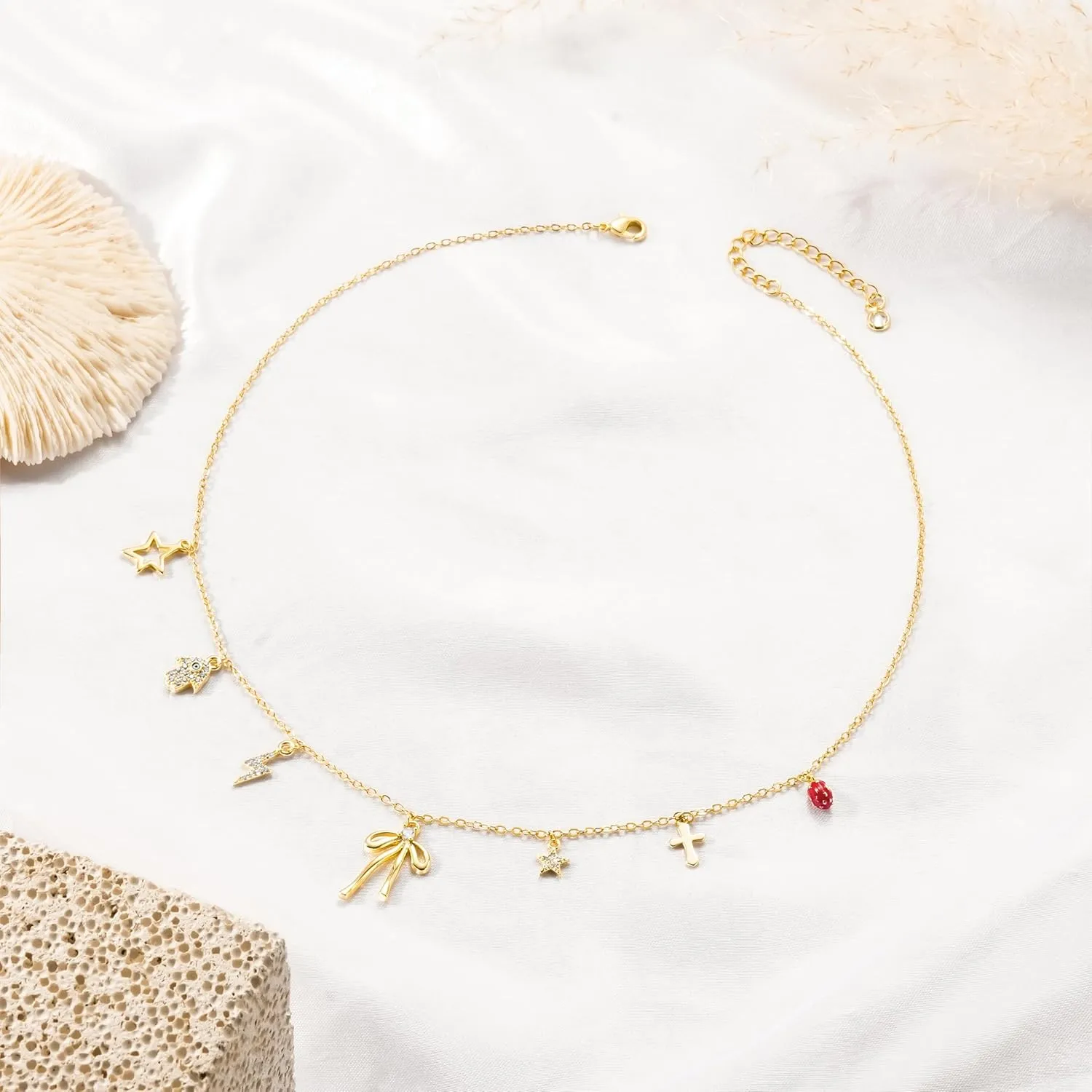 Gold Necklaces for Women - Dainty Gold Charm Necklace 14K Gold Plated Choker Necklace Set for Women