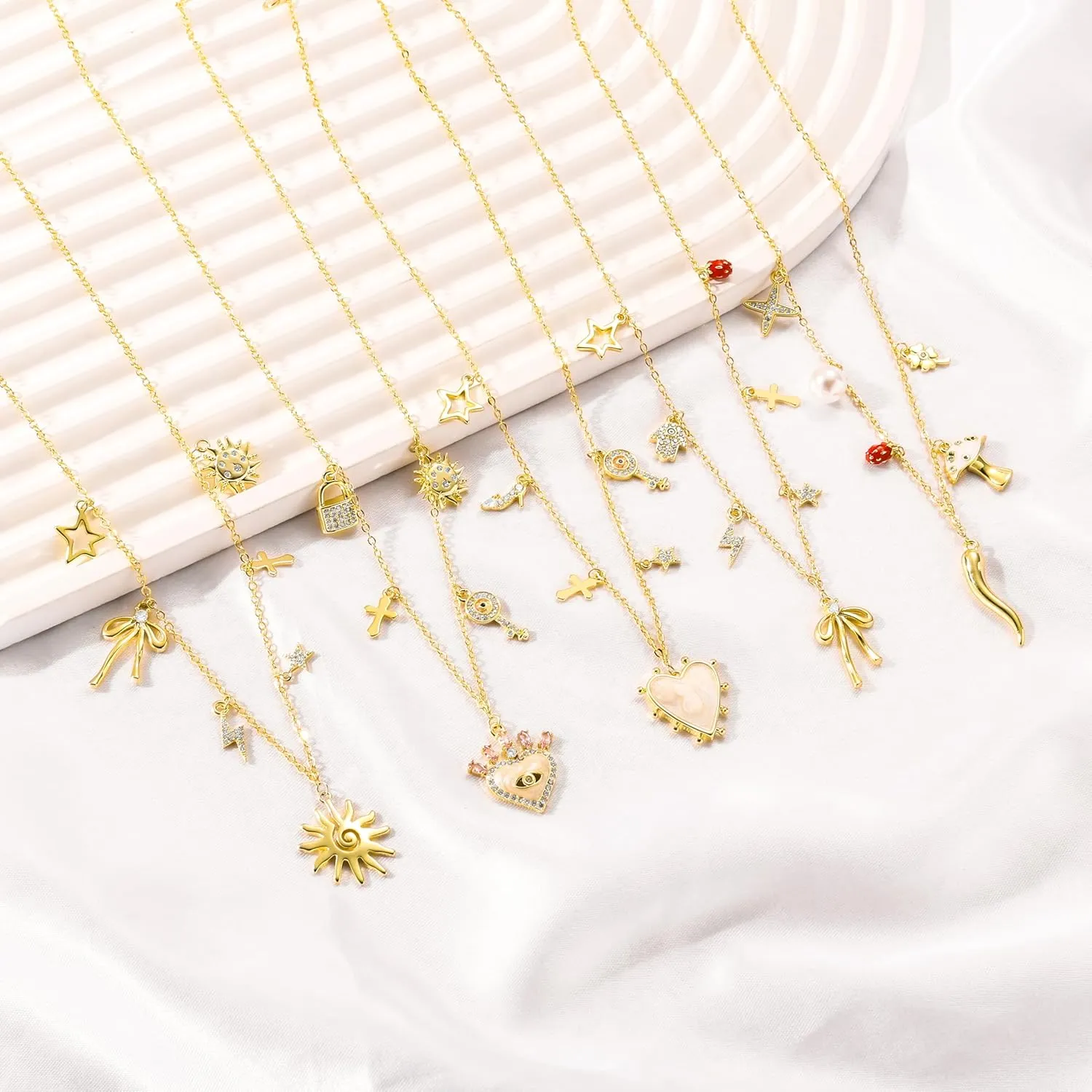 Gold Necklaces for Women - Dainty Gold Charm Necklace 14K Gold Plated Choker Necklace Set for Women