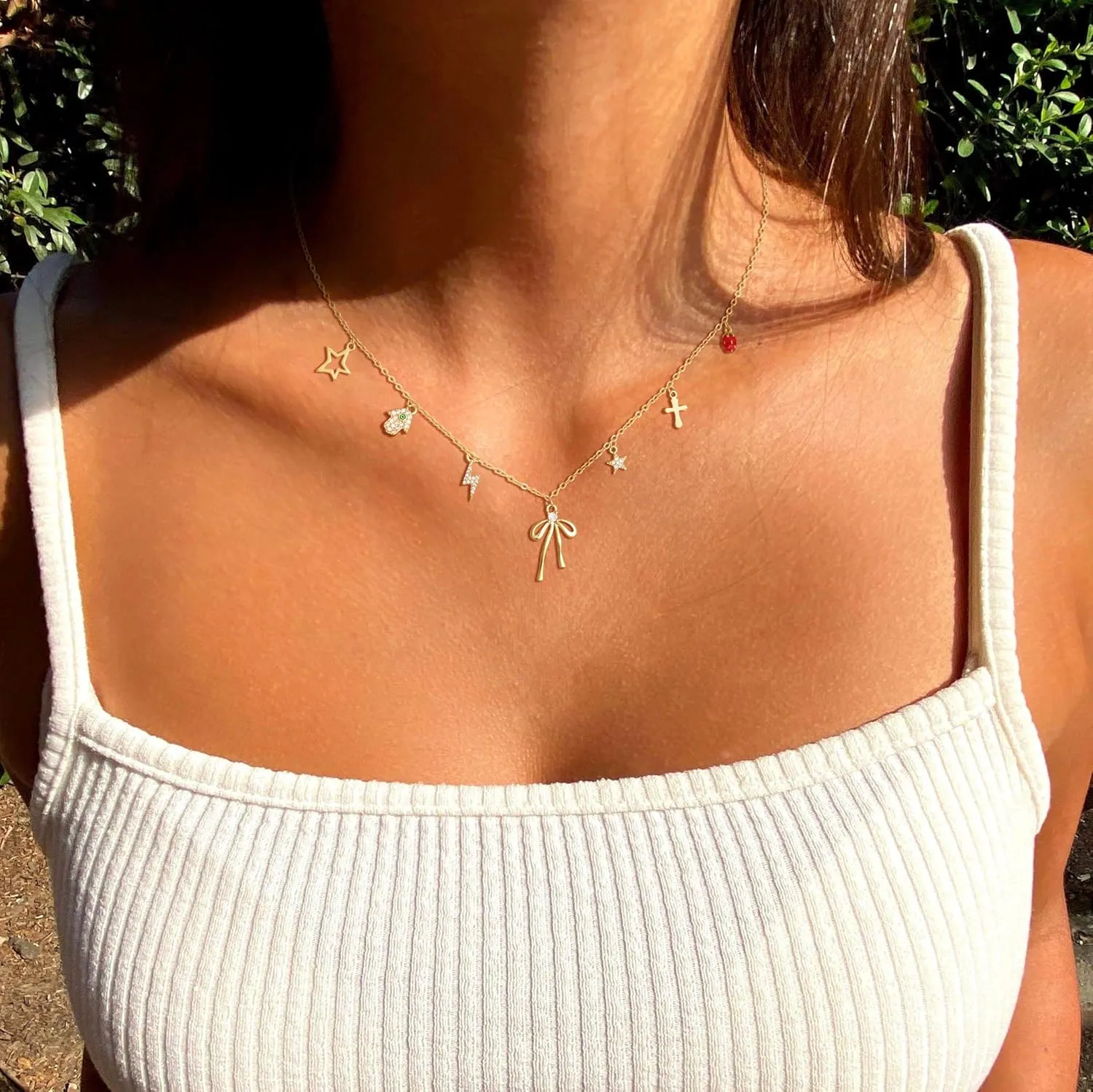 Gold Necklaces for Women - Dainty Gold Charm Necklace 14K Gold Plated Choker Necklace Set for Women