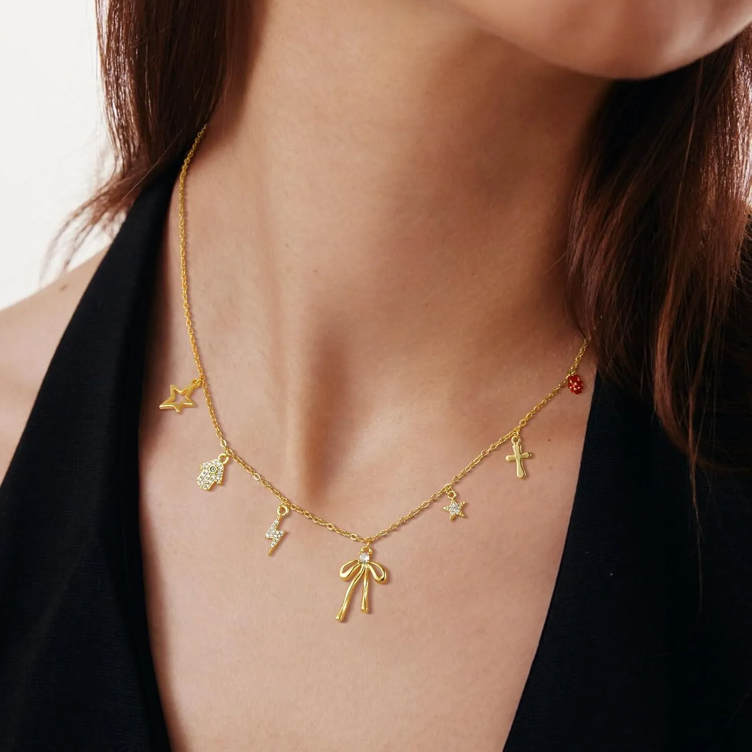 Gold Necklaces for Women - Dainty Gold Charm Necklace 14K Gold Plated Choker Necklace Set for Women