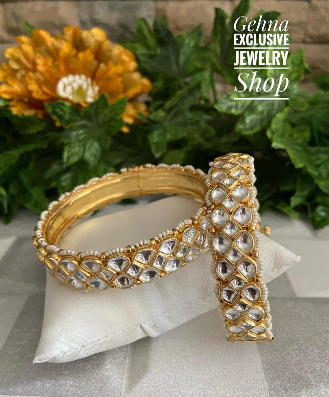 Gold Plated Jadau Bangles Traditionally Handcrafted For Females By Gehna Shop