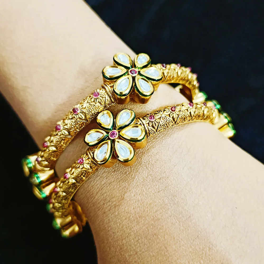Gold Plated Kundan & Oxidized Bracelet (Design 80)