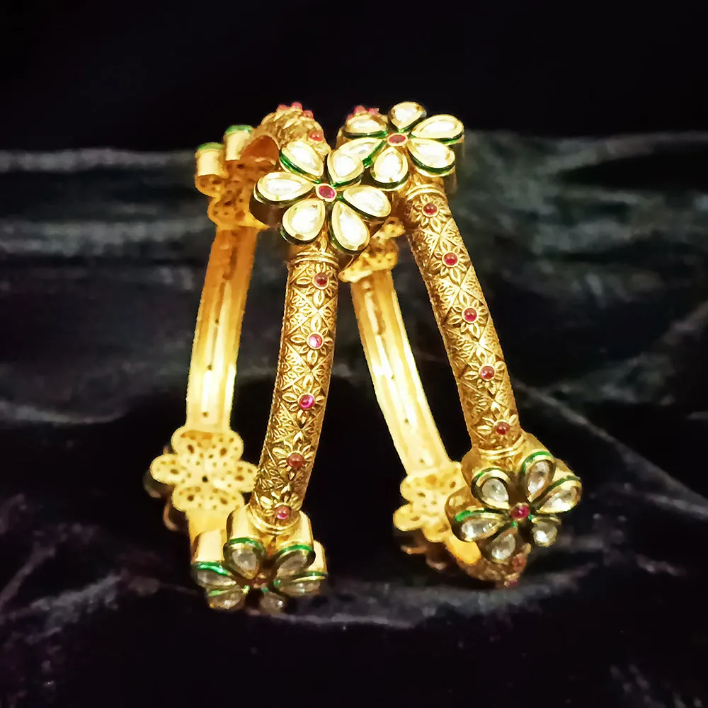 Gold Plated Kundan & Oxidized Bracelet (Design 80)