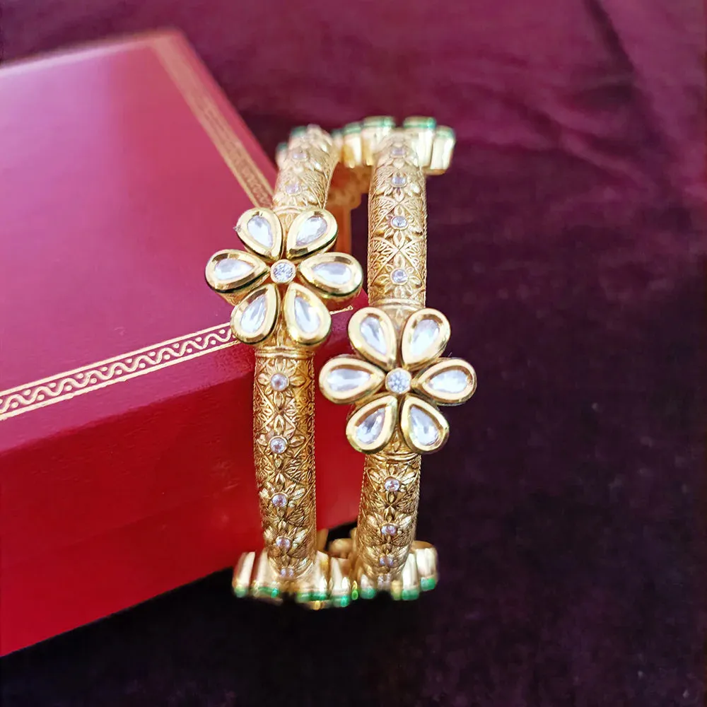 Gold Plated Kundan & Oxidized Bracelet (Design 80)