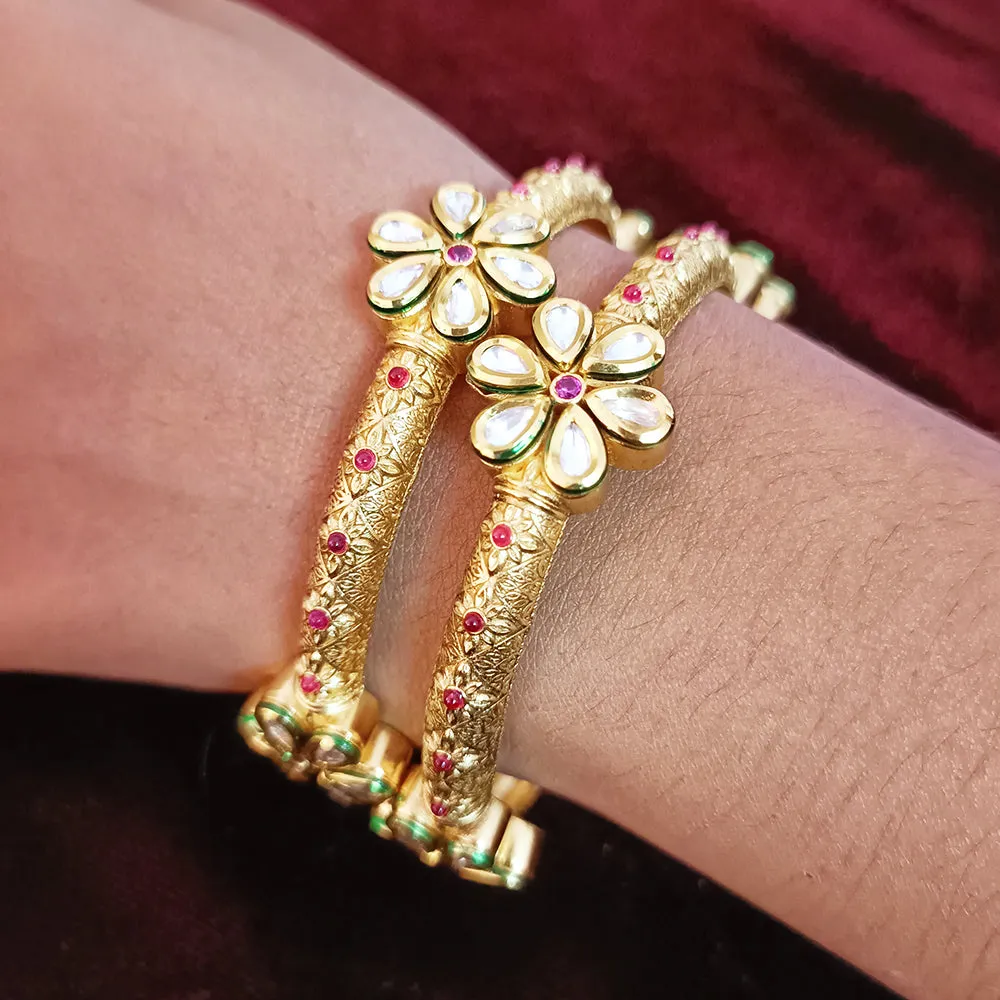 Gold Plated Kundan & Oxidized Bracelet (Design 80)