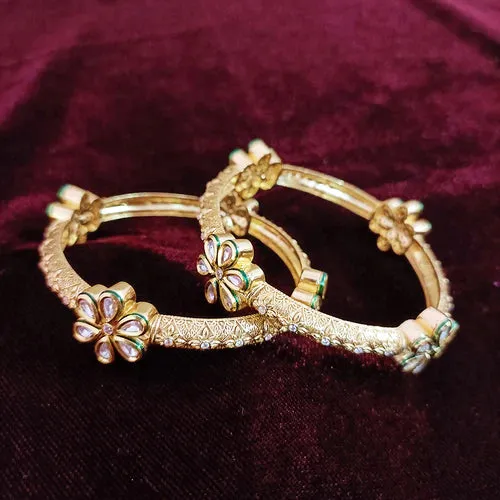 Gold Plated Kundan & Oxidized Bracelet (Design 80)