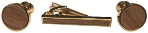 Gold Plated Padauk Wood Tie Clip and Cufflinks Set, Formal Wear