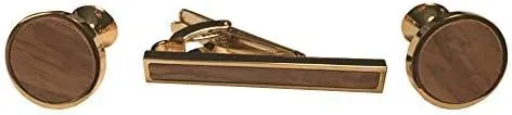 Gold Plated Padauk Wood Tie Clip and Cufflinks Set, Formal Wear