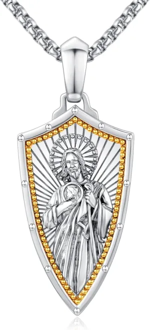 Gold Religious Necklace for Men Saint Michael/Christopher/Judas/Benedict/Joseph/Jude Pendant Religious Jewelry Gifts for Talisman Amulet