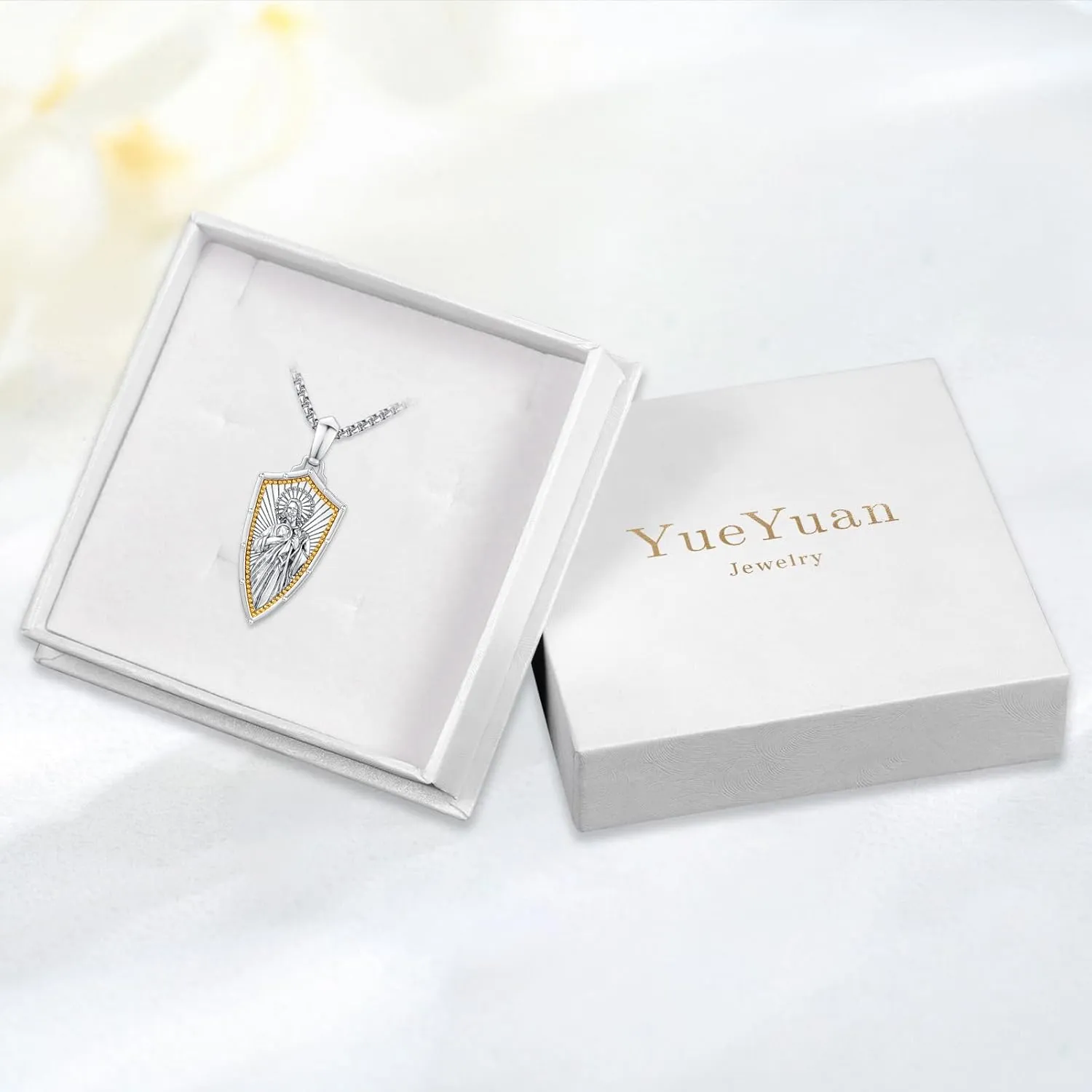 Gold Religious Necklace for Men Saint Michael/Christopher/Judas/Benedict/Joseph/Jude Pendant Religious Jewelry Gifts for Talisman Amulet
