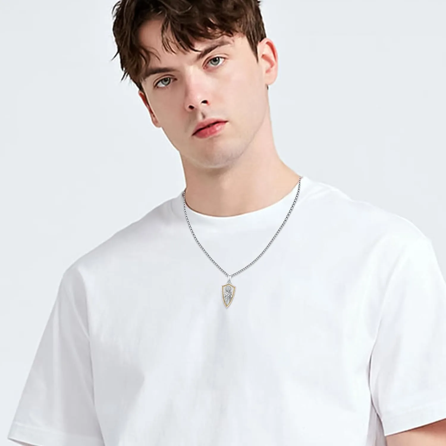 Gold Religious Necklace for Men Saint Michael/Christopher/Judas/Benedict/Joseph/Jude Pendant Religious Jewelry Gifts for Talisman Amulet